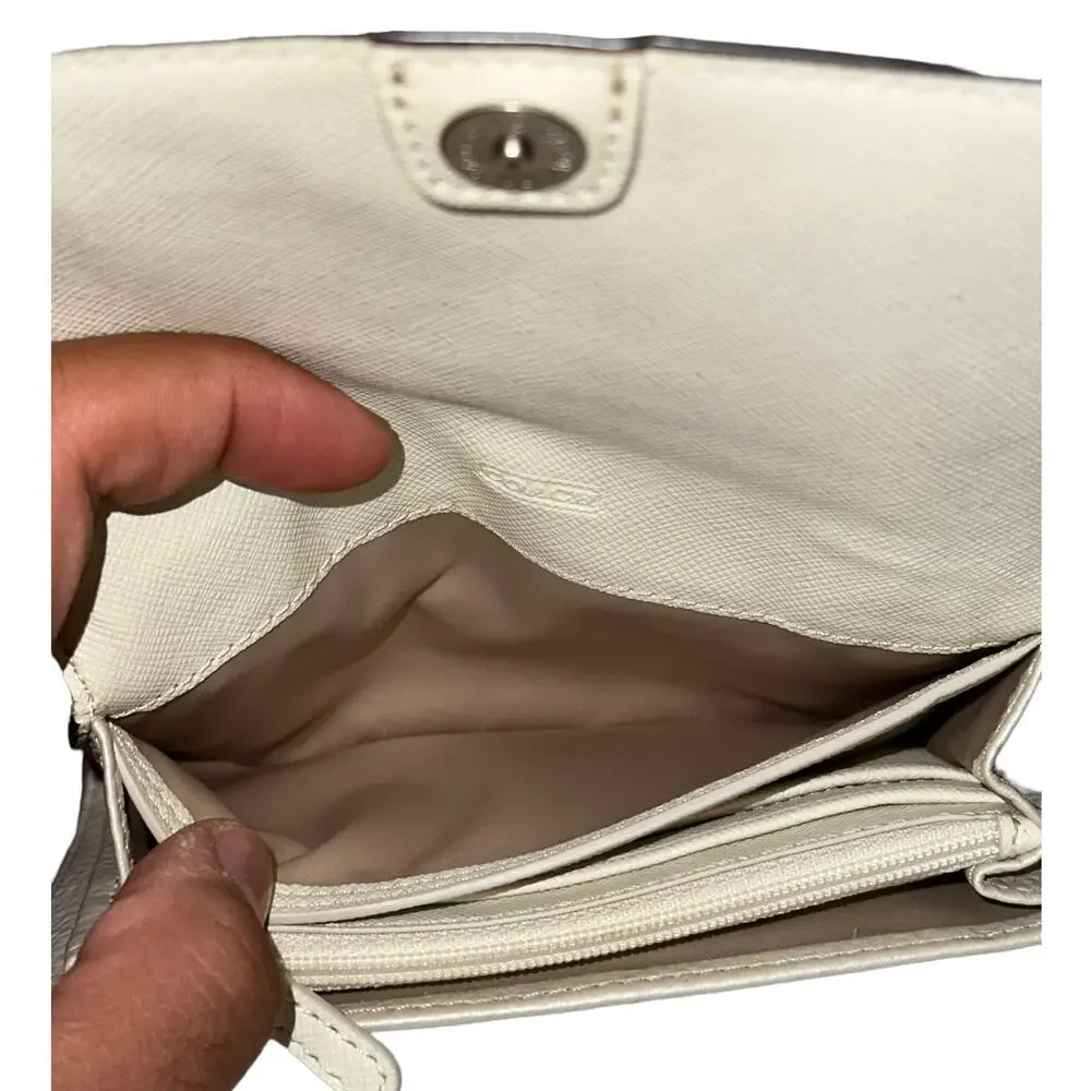 Coach Pearl Cream Metallic Crossbody Wallet Convertible Leather Crossbody Purse - Picture 8 of 14